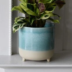3 Leg Ceramic Reactive Glaze Indoor Plant Pot Mint Aqua (9cm Pot) -Verdant Haven Sales Store DSC 2599