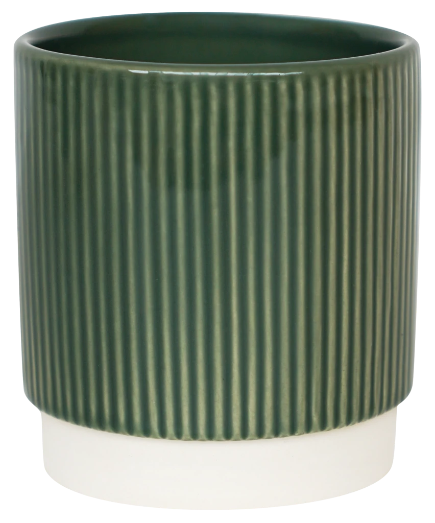 Athens Ceramic Reactive Glaze Indoor Ribbed Plant Pot Green (13cm Pot) 2 Athens Ceramic Reactive Glaze Indoor Ribbed Plant Pot Green (13cm Pot) - Image 2